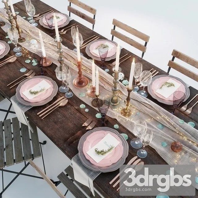 Festive Table Setting Pink 3D Model Free