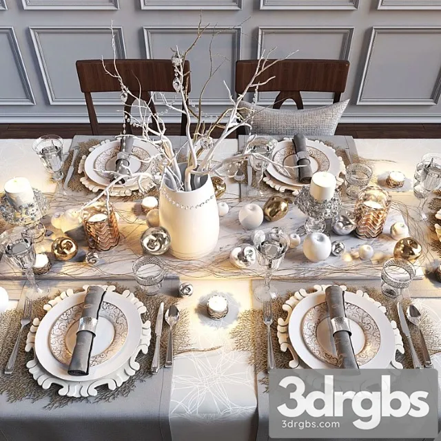 Festive table setting with apples 3D Model Free