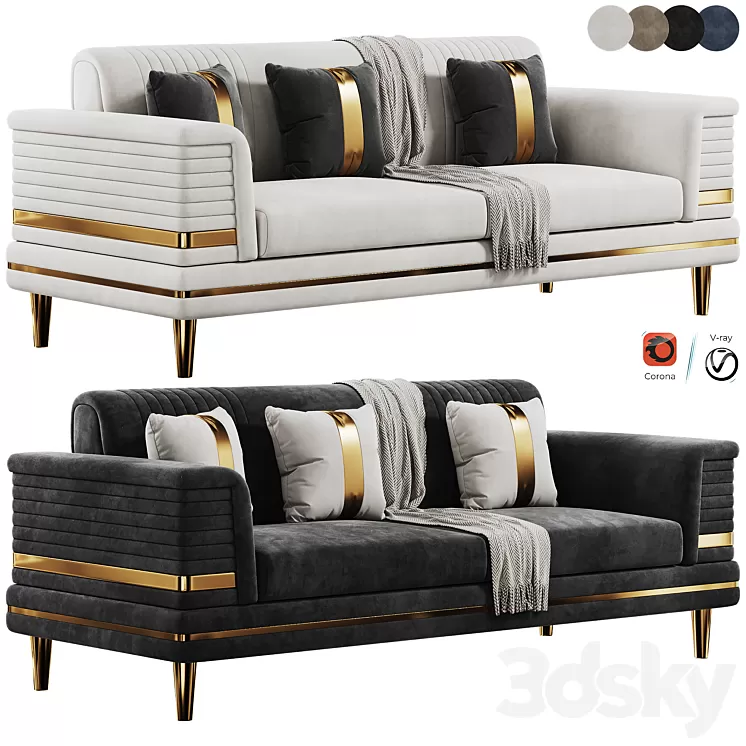 FH 7166 Sofa Set 3D Model Free