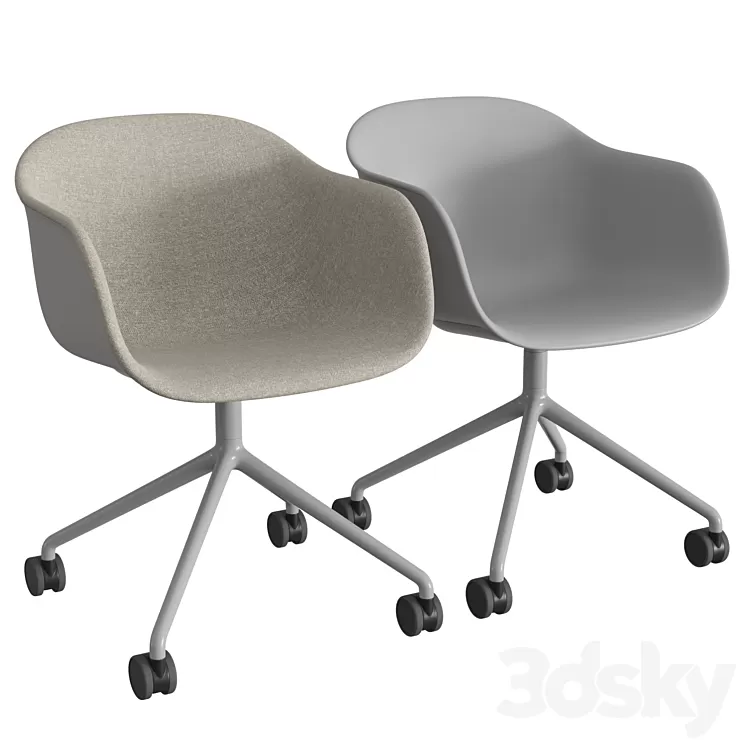 Fiber Armchair Swivel Base W. Castors 3D Model