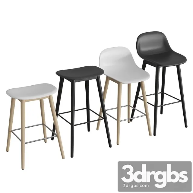 Fiber bar stool wood base 2 3D Model Free