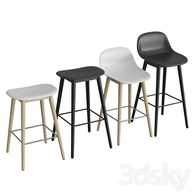 Fiber Bar Stool Wood Base 3DModel