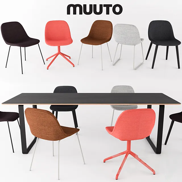 FIBER SIDE CHAIR + 70_70 Table by MUUTO 3D Model