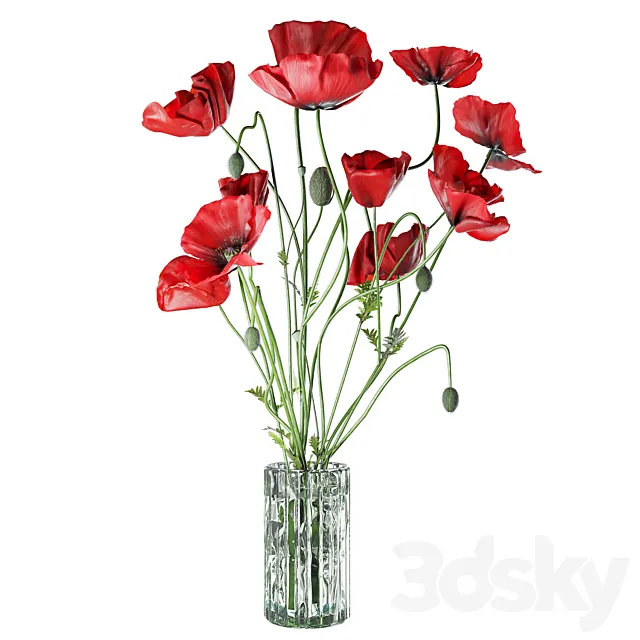 Field Poppies in a Vase 3D Model