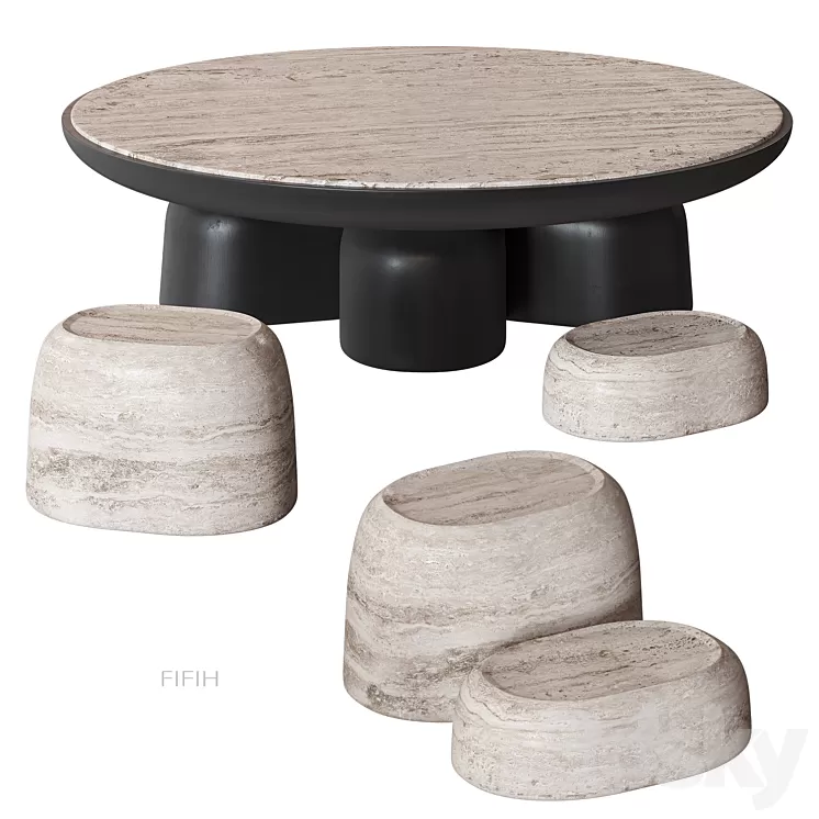 FIFIH coffee table Travertine HOMMÉS 3D Model Free