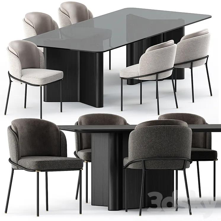 FIL NOIR chair and LOU Dining Table by Minotti 3D Model Free