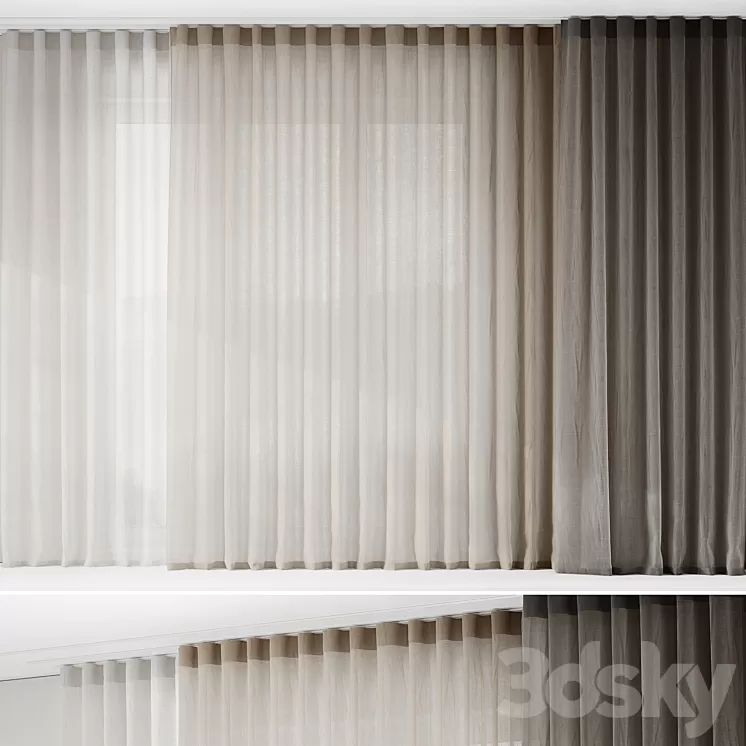 Fine linen curtains on the ceiling cornice 3D Model