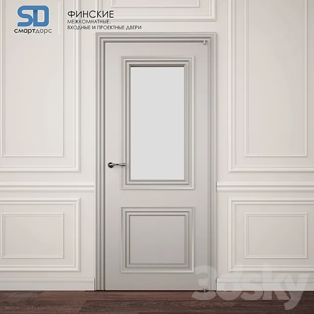 Finnish doors (with glass) with wall decor 3DModel