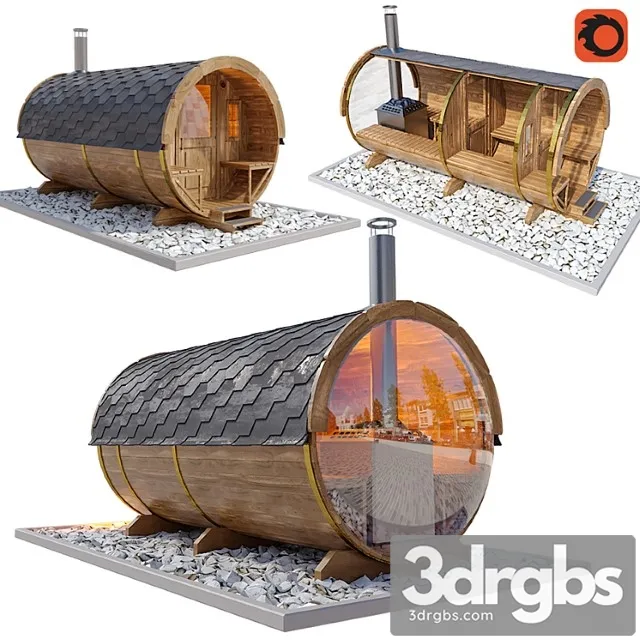 Finnish Outdoor Barrel Sauna 3D Model Free