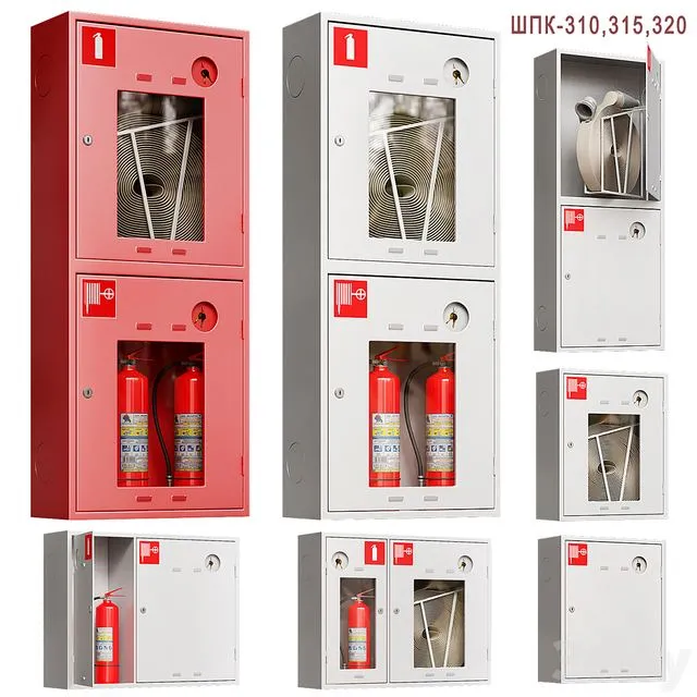 Fire cabinet set (6 types) 3D Model