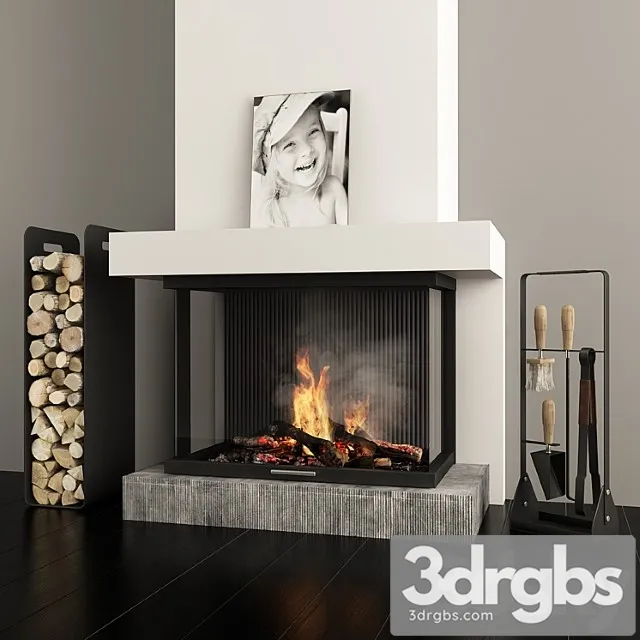 Fireplace and accessories 3D Model Free