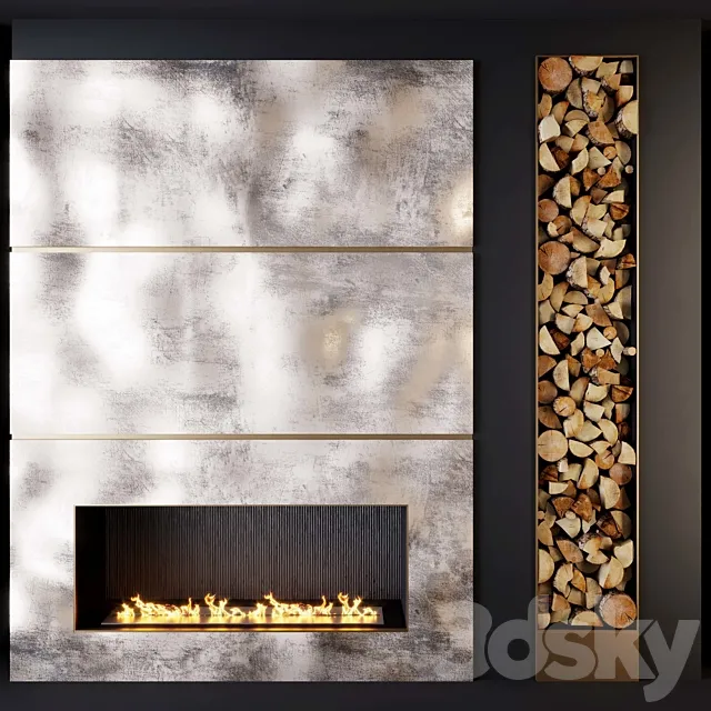 Fireplace and firewood 1 3DModel