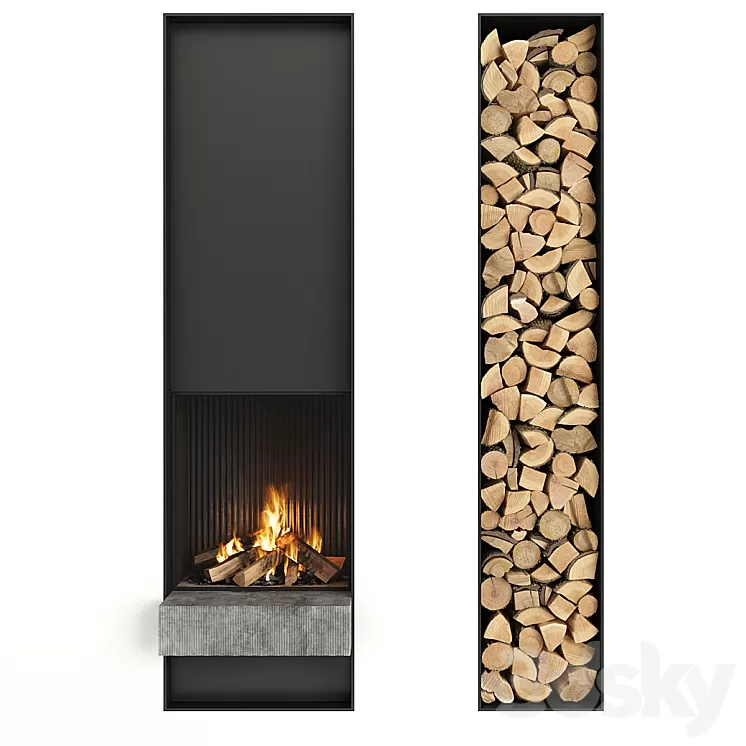 Fireplace and firewood 3D Model