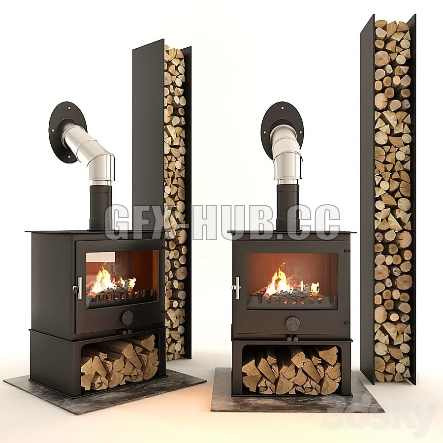 Fireplace and firewood 3D Model