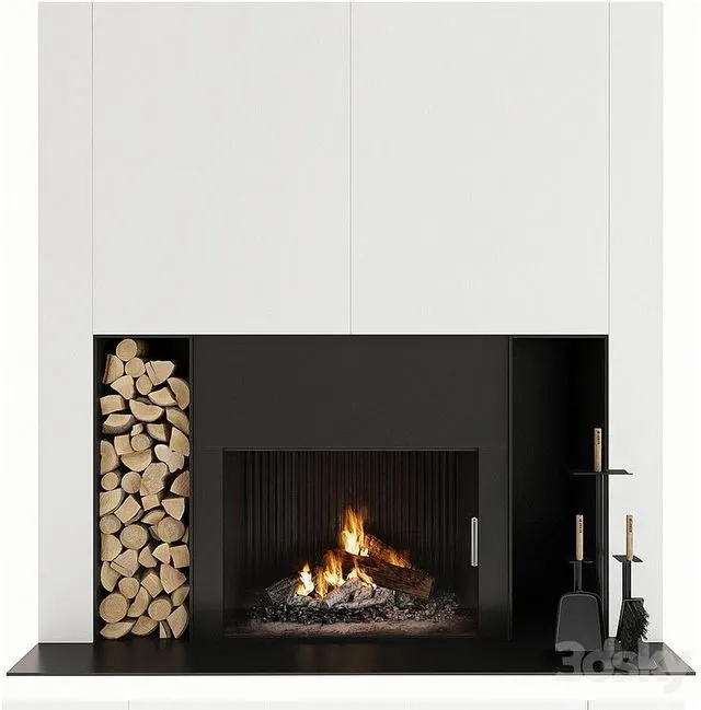 Fireplace black and white Free Download