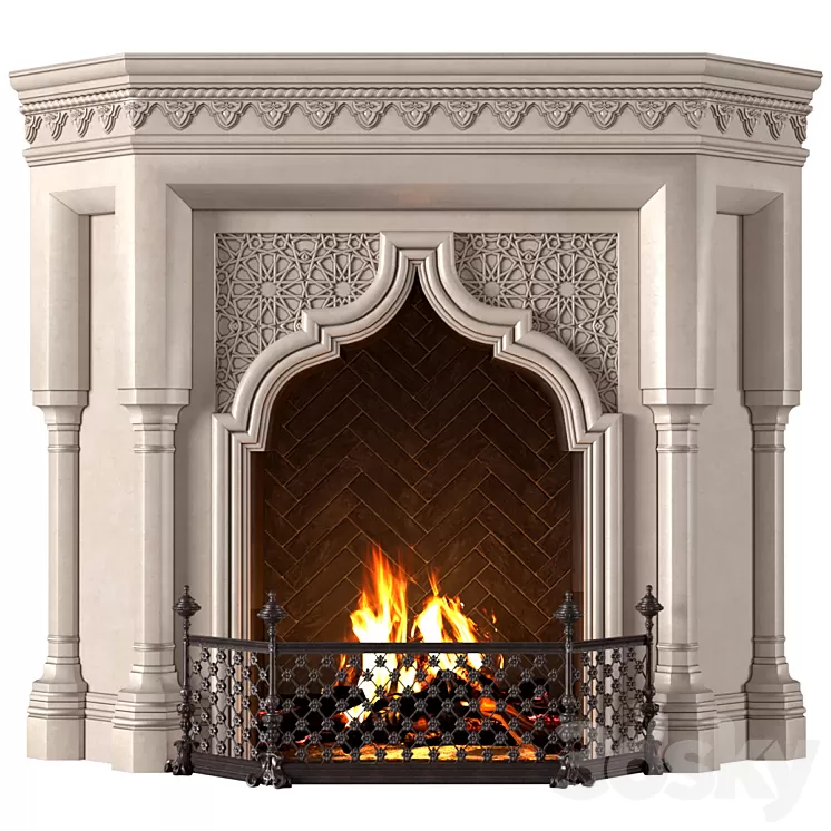 Fireplace in oriental style. Arabic classic fireplace.Arabic Fireplace.Oriental Fireplace 3D Model Free