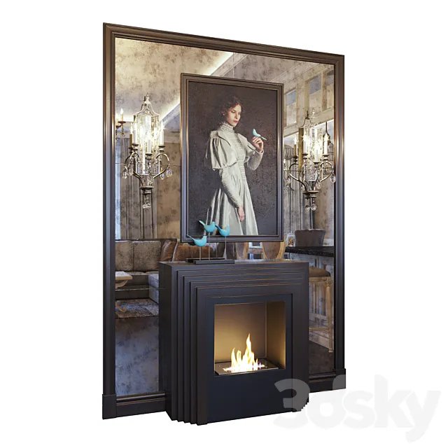 Fireplace sconce picture decor and mirror panel (Fireplace sconce Gianna picture and decor Blue dark YOU) 3D Model