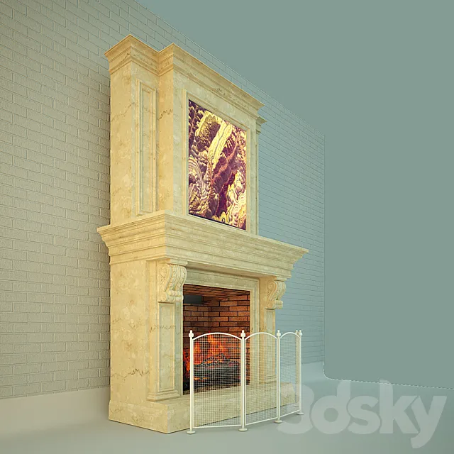 Fireplace with inset (backlit onyx "Viola") 3DModel
