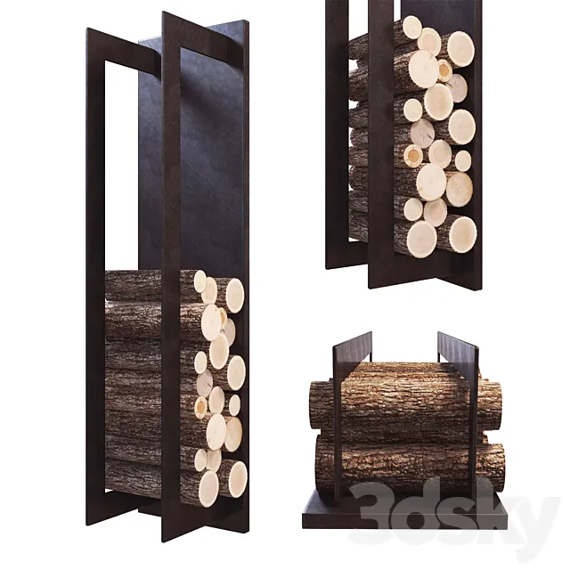 Firewood Storage Rack on wall 3D Model