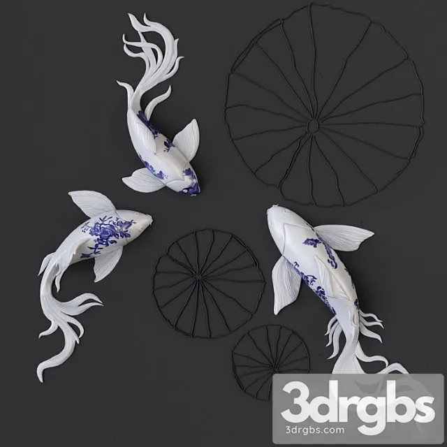Fish koi   wall sculptures 3D Model Free