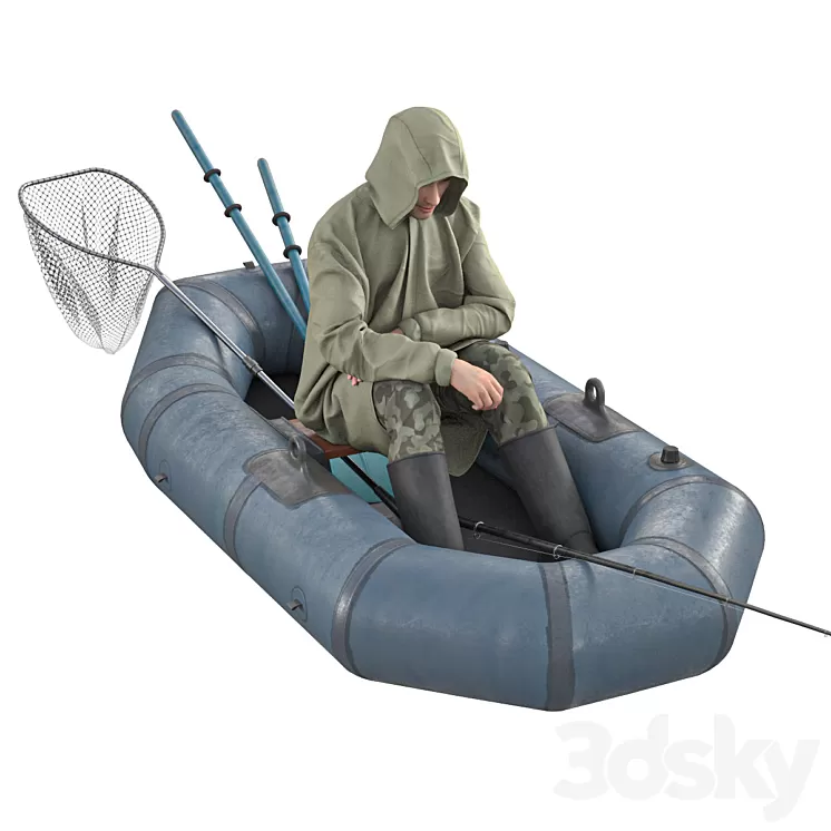 Fisherman in a boat 3D Model