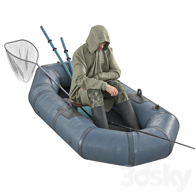 Fisherman in a boat 3DModel