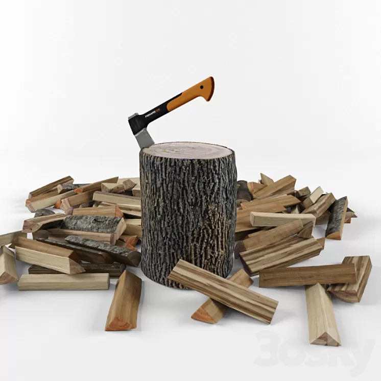 FISKARS X7 Axe and firewood 3D Model