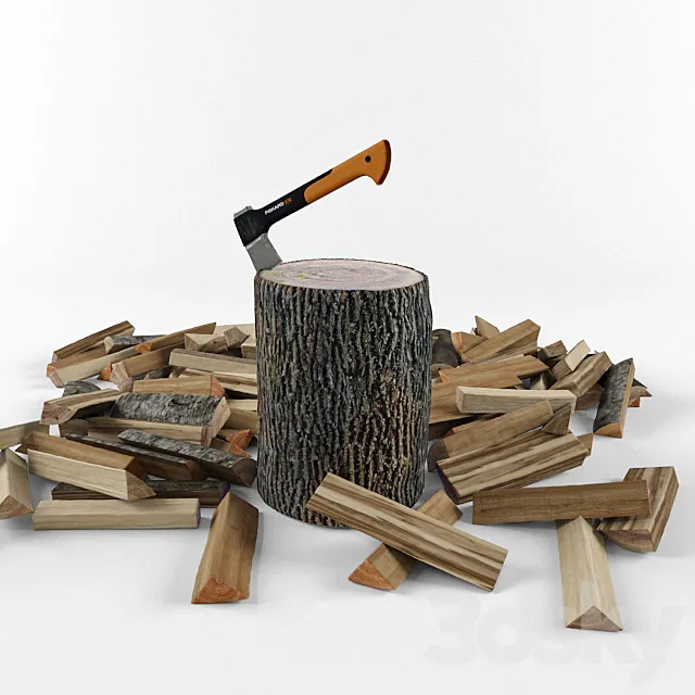 FISKARS X7 Axe and firewood 3DModel