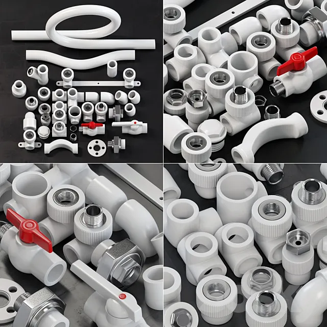 Fitingi plastic white _ Plastic white fittings 3D Model