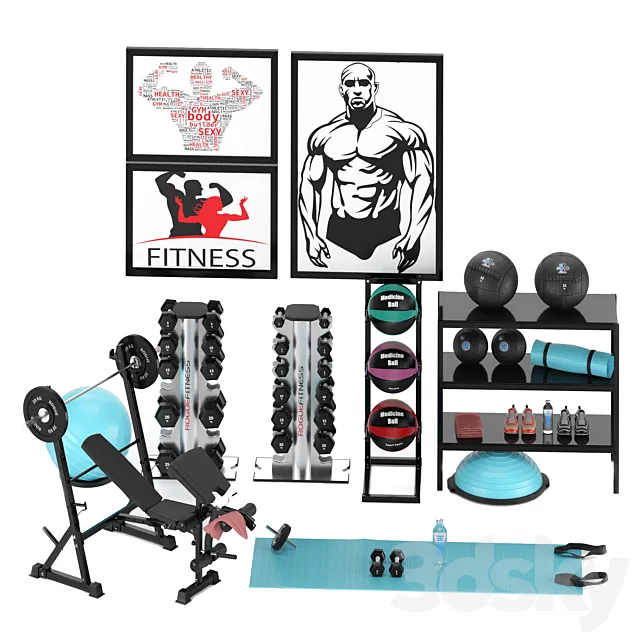 Fitness Equipment room set 02 3D Model