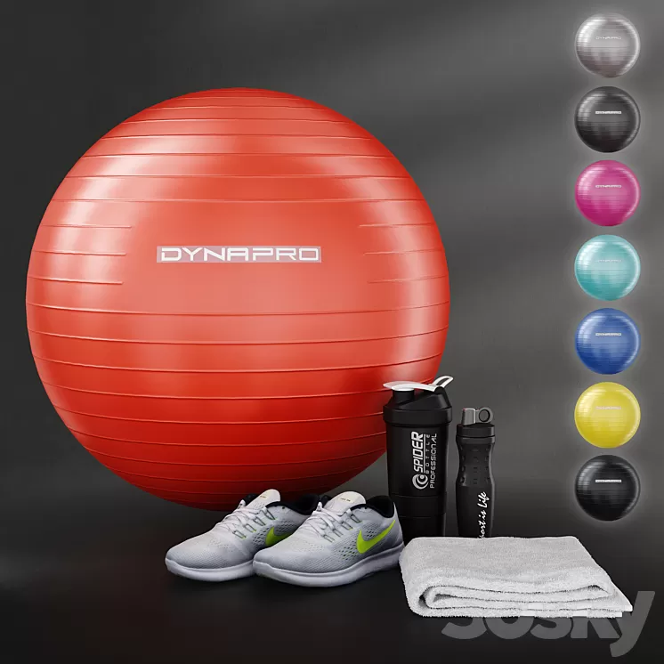 Fitness set for gym decorating. Sport equipment. Set 3D Model