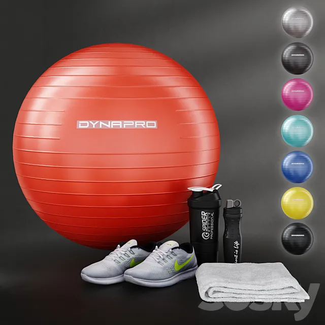 Fitness set for gym decorating. Sport equipment. Set 3DModel