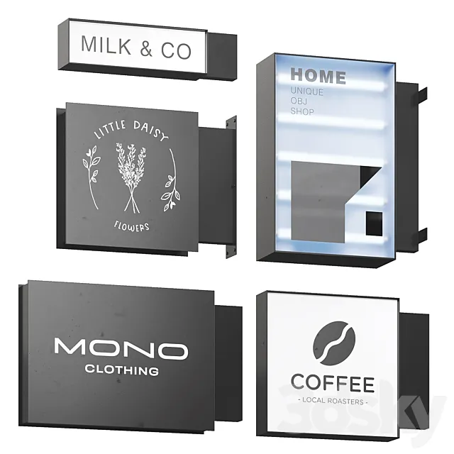 Five modern signage 3D Model