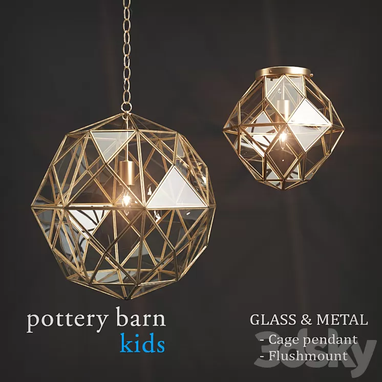 Fixtures Pottery Barn Kids Glass & Metal Cage Pendant / Flushmount 3D Model