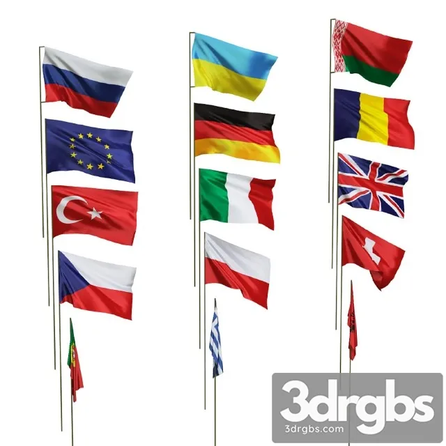 Flags Different Countries 3D Model Free