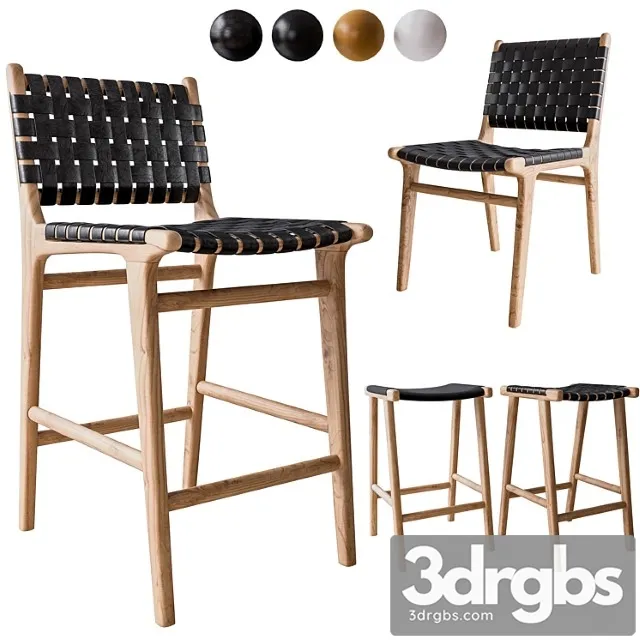 Flat and leather strapping dining chair and stools 2 3D Model Download