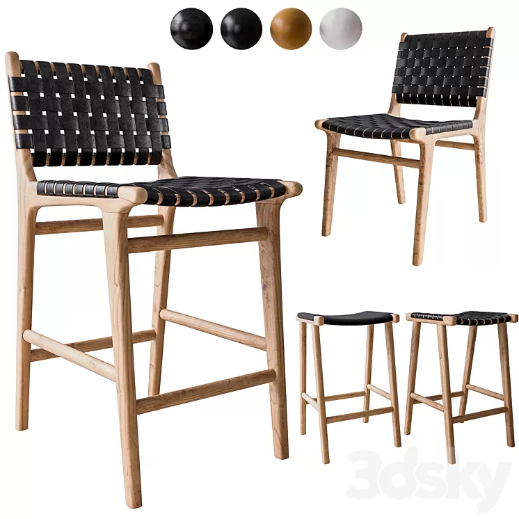 Flat and Leather Strapping Dining Chair and Stools 3D Model