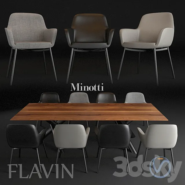 Flavin Chair and Vandyck Table Set 3D Model