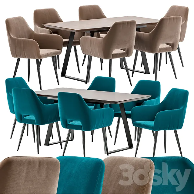 Flex dining chair and Stockholm table 3D Model