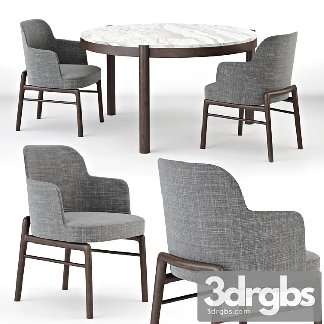 Flexform gustav table & leda chair 2 3D Model Free