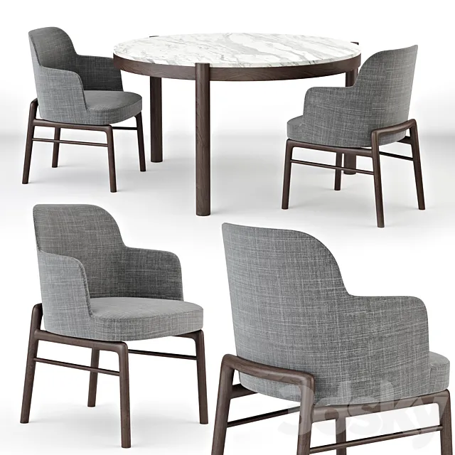 Flexform Gustav Table & Leda Chair 3D Model