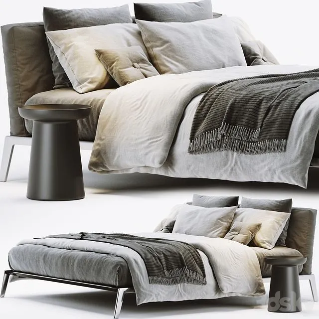 Flexform Lifesteel Bed (with decor) 3D Model