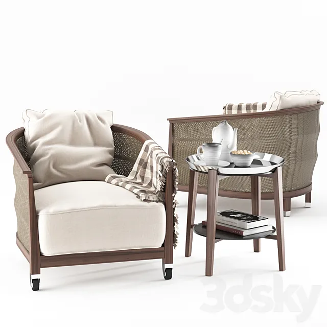 Flexform Mozart chair Cabare table 3D Model