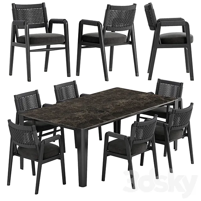 Flexform Ortigia chair Iseo table set 3DModel