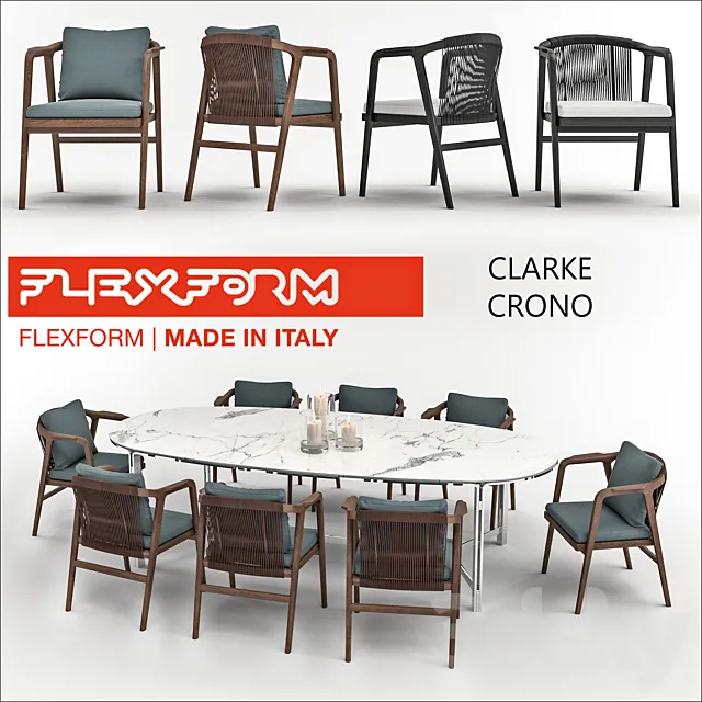 FLEXFORM table CLARKE chair CRONO 3DModel