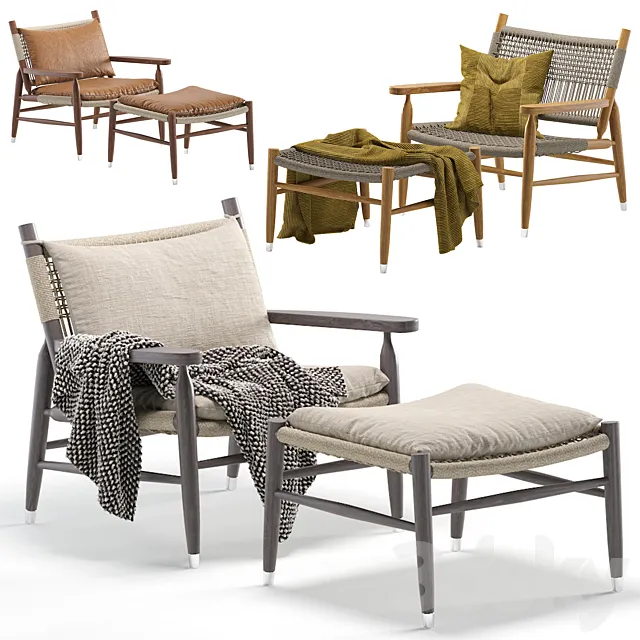 Flexform Tessa Armchair Fabric and Leather 3 Colors Version 3D Model