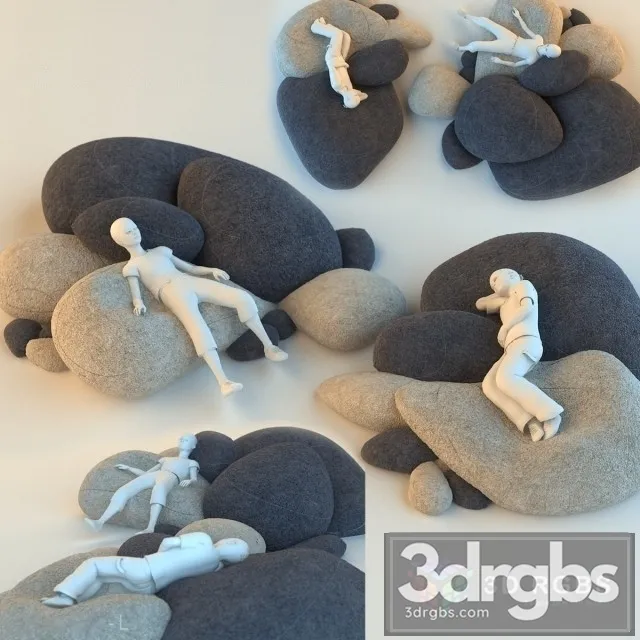 Floor Cushions Stones 3D Model Free
