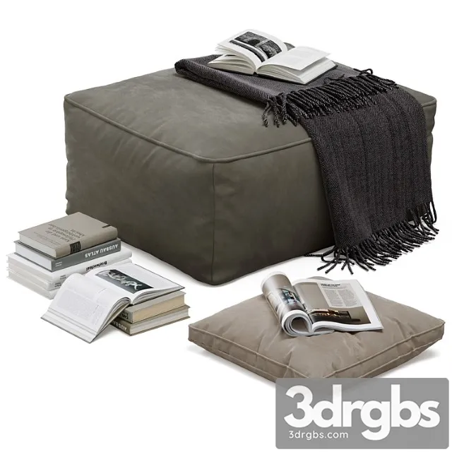 Floor decor set 001 with pouf and books 2 3D Model Free