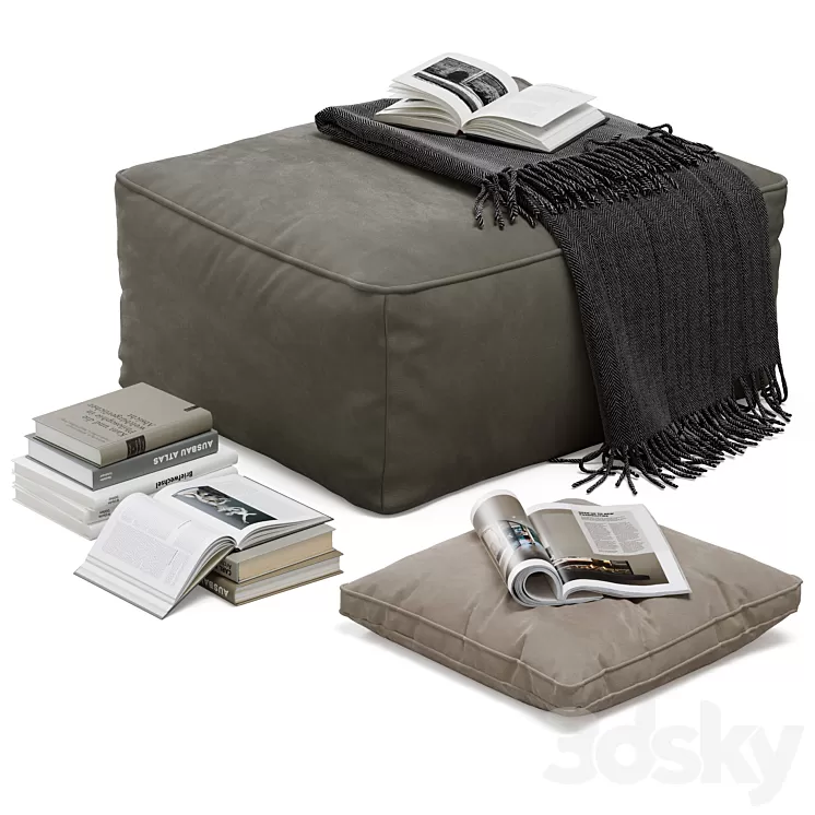 Floor decor set 001 with pouf and books 3D Model
