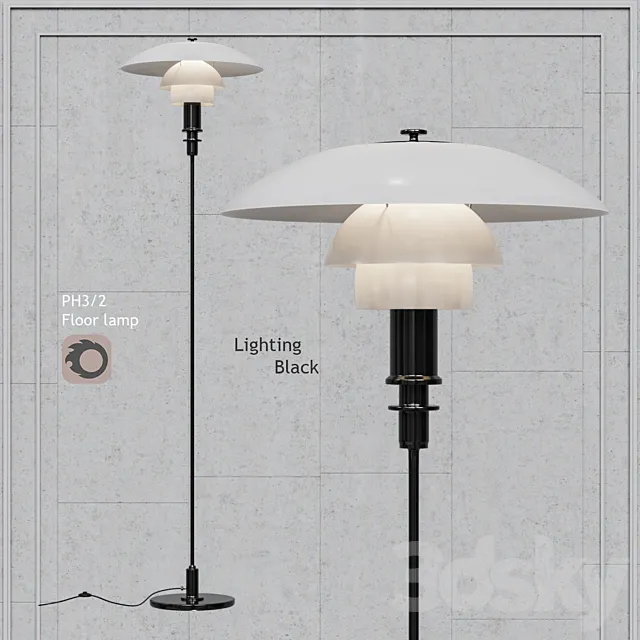 Floor lamp Louis Poulsen PH 3_2 Floor Lamp Black Body White Glass 3D Model